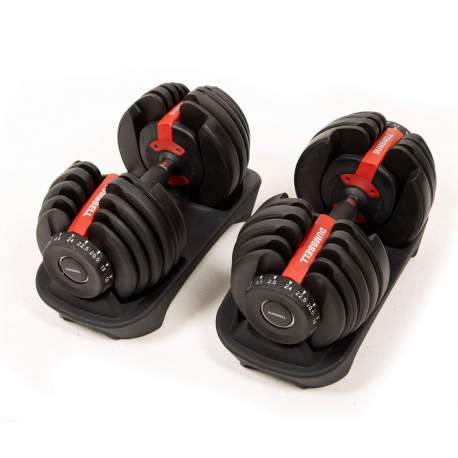 Set di 2 manubri regolabili a 15 livelli | 2,5-24 kg | Con base protettiva