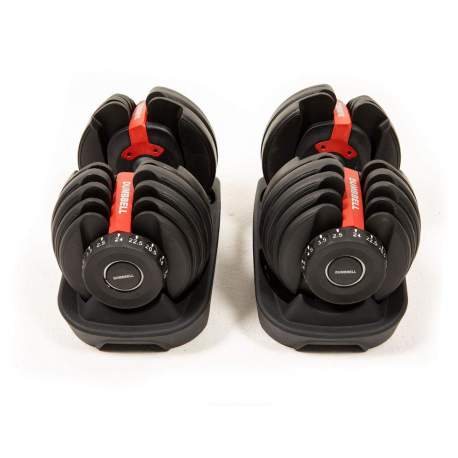 Set di 2 manubri regolabili a 15 livelli | 2,5-24 kg | Con base protettiva